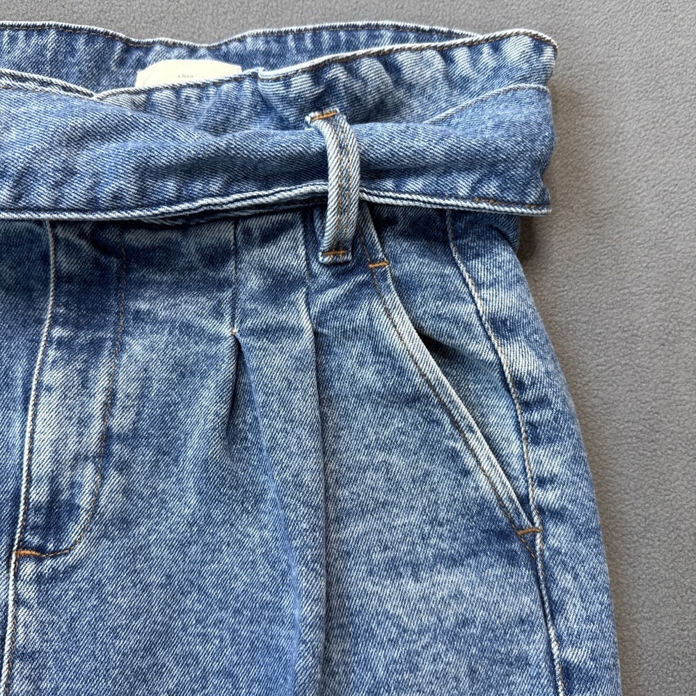 Sezane‎ Jeans Womens 34 Blue Austin High Waist Pleat Paperbag Preppy HEMMED READ - Picture 5 of 16